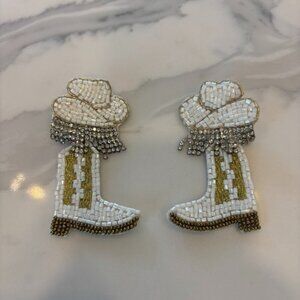 Glam Cowgirl Hat & Boot Earrings with Rhinestone Fringe